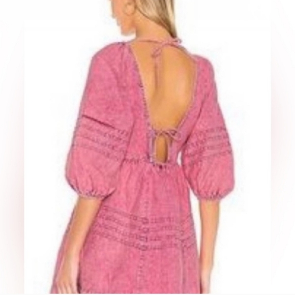 Free People Pink Denim Sweet Surrender mini dress Sz S - Picture 3 of 4